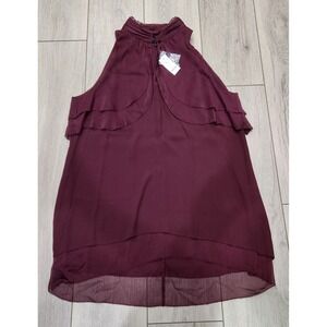 White House Black Market Port Burgundy Ruffle Tunic Top Women Size 10 Sleeveless